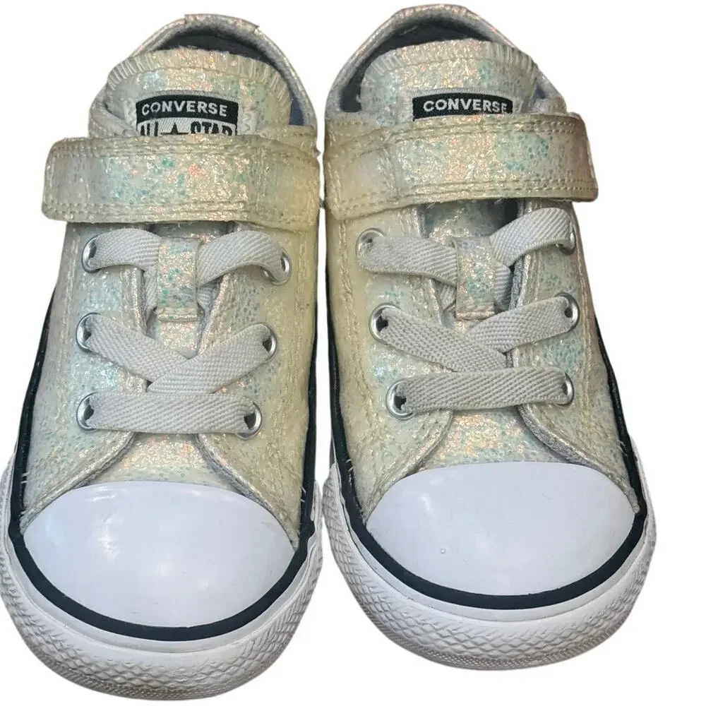 Converse Chuck Taylor 1V Ox Toddler Size 7C Glitter Hook & Loop Sneakers